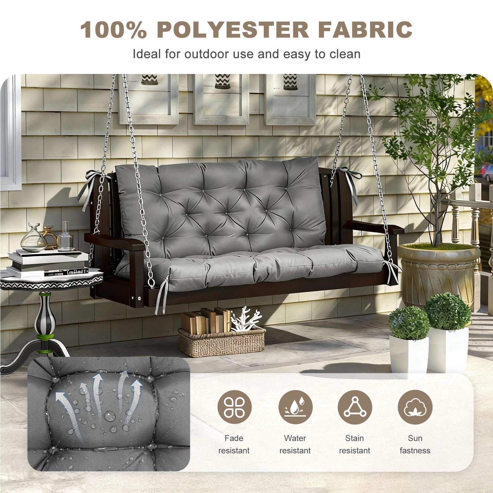 NANGELRN Porch Swing Cushion Dark Gray backrest detail