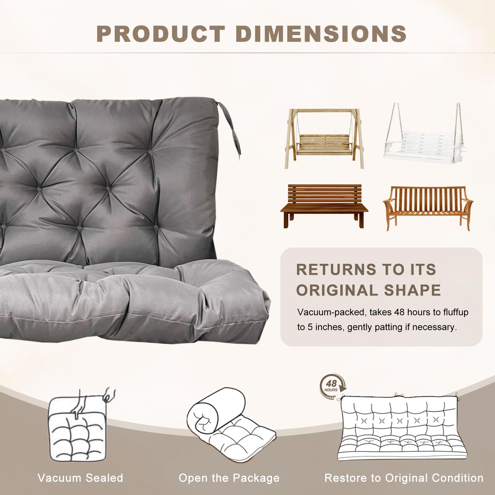 NANGELRN Porch Swing Cushion Dark Gray lifestyle scene