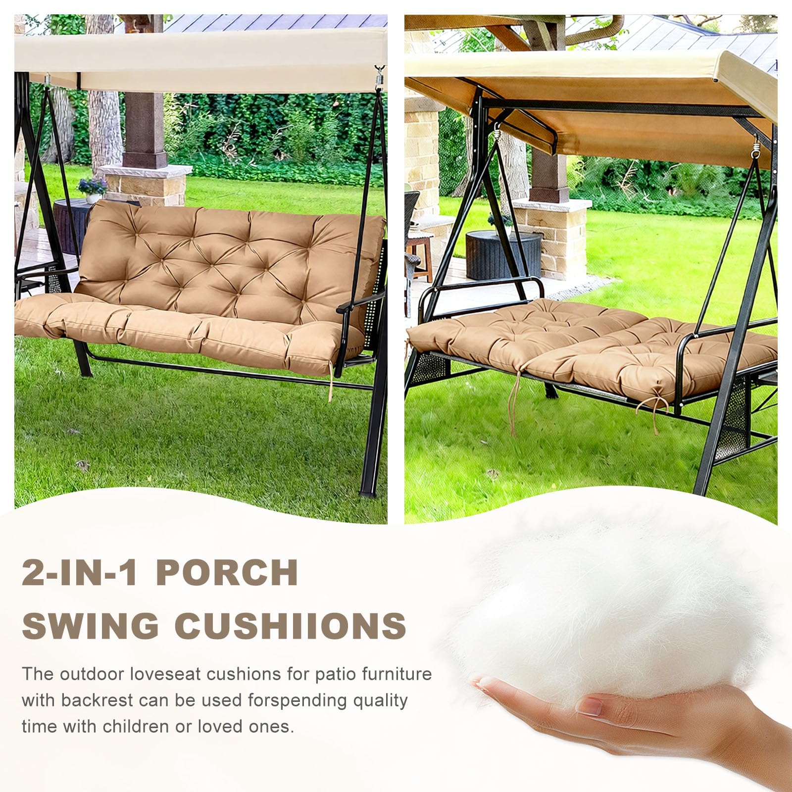 NANGELRN Porch Swing Cushion displayed on outdoor bench