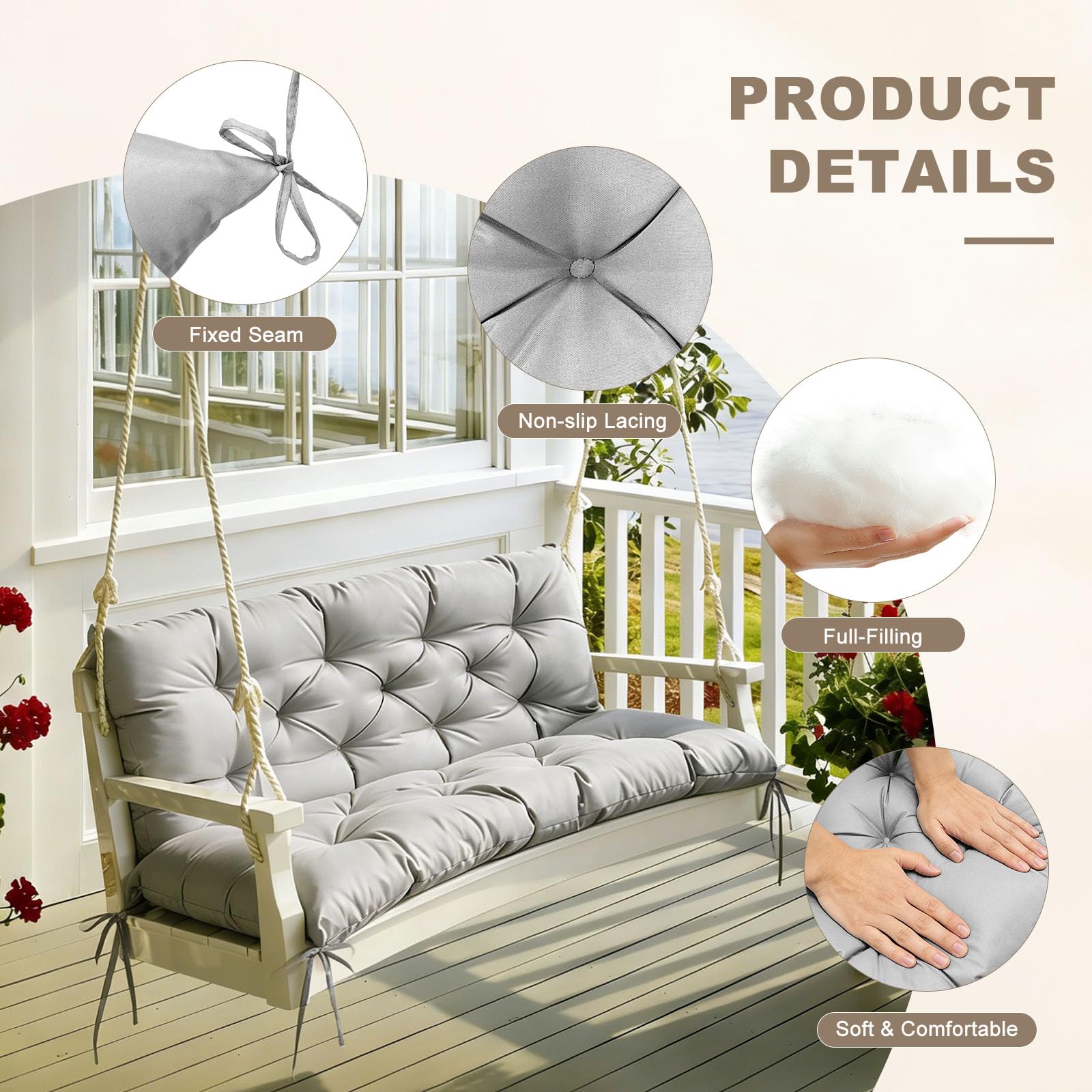 NANGELRN Porch Swing Cushion Light Gray lifestyle setting