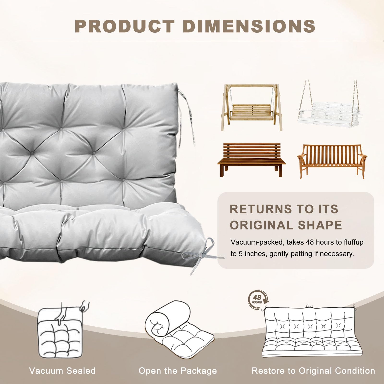 NANGELRN Porch Swing Cushion Light Gray packaging