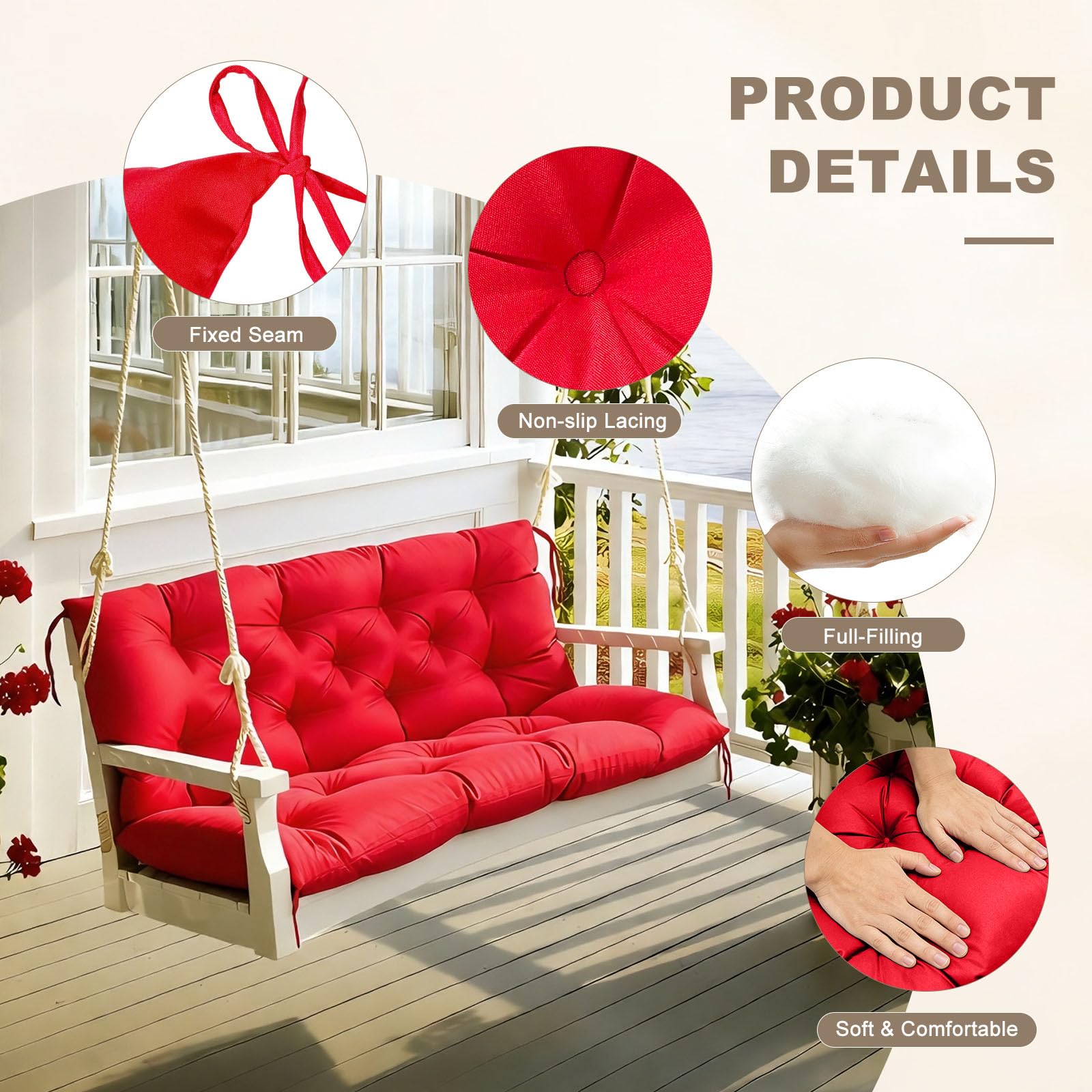 NANGELRN Porch Swing Cushion showing waterproof fabric