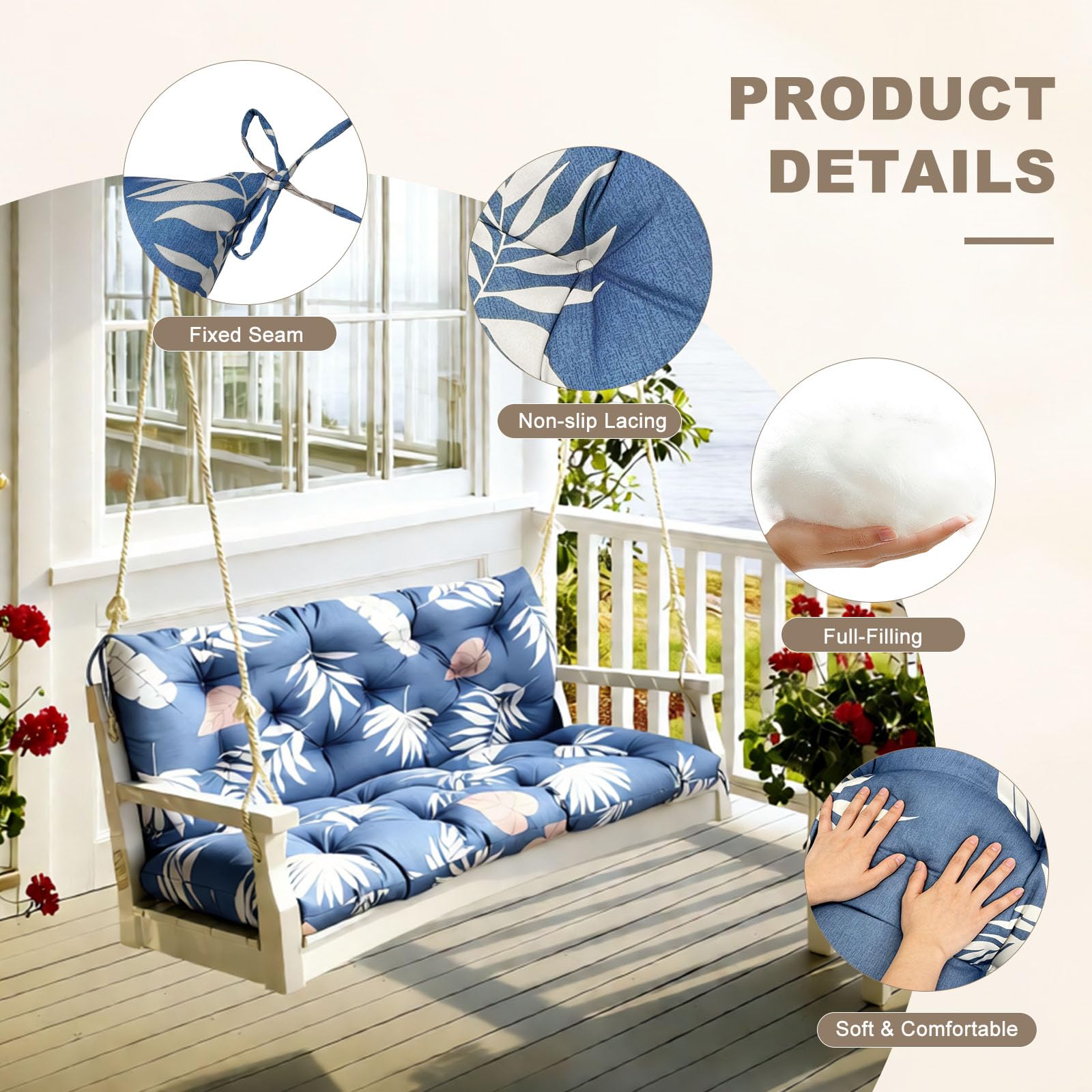 NANGELRN Porch Swing Cushion Tropical Leaf on patio furniture