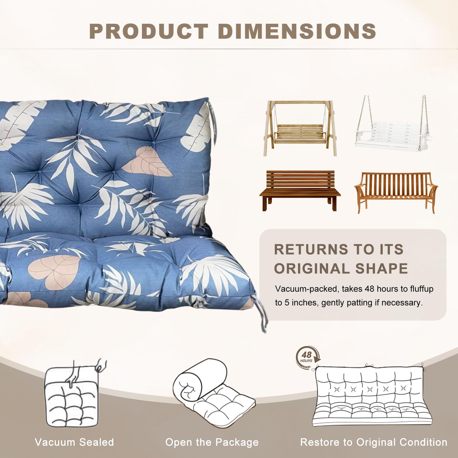 NANGELRN Porch Swing Cushion Tropical Leaf packaging