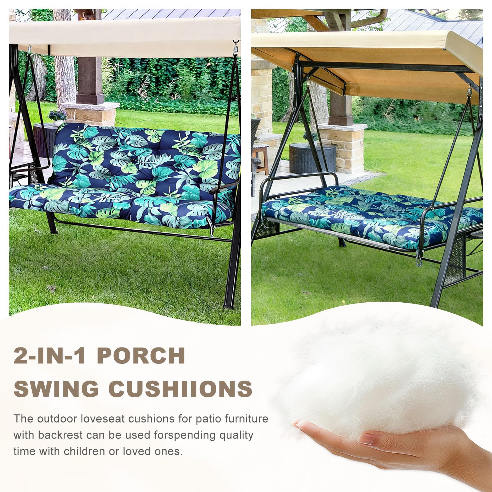 NANGELRN Porch Swing Cushion with ties secured on bench