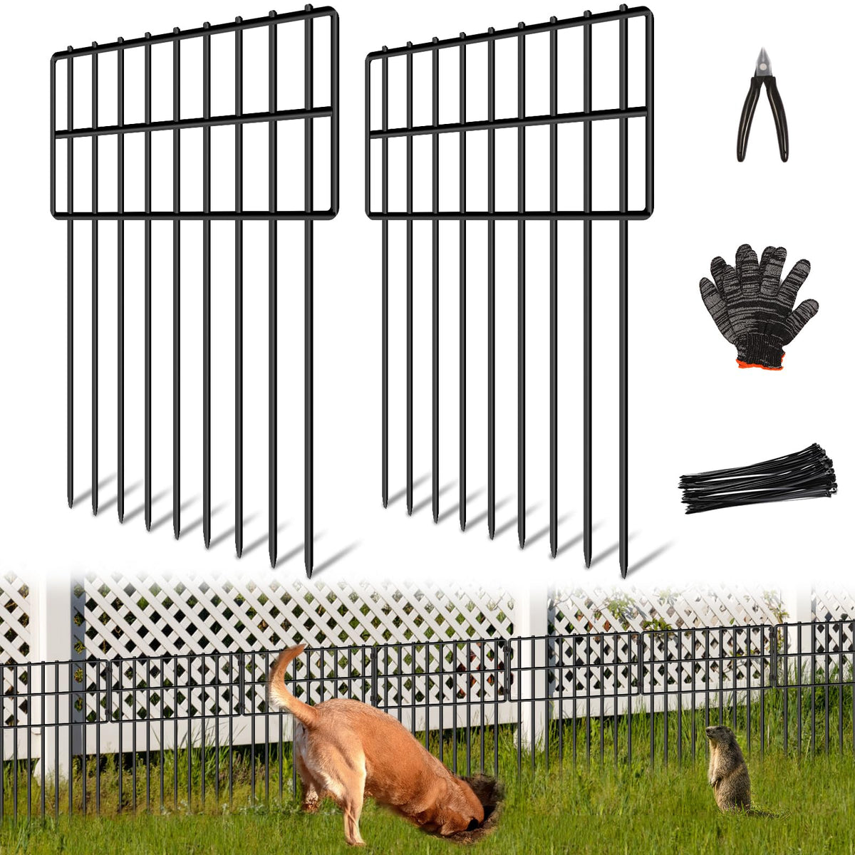 NANYEZH 10 Panels Garden Fencing black metal front view