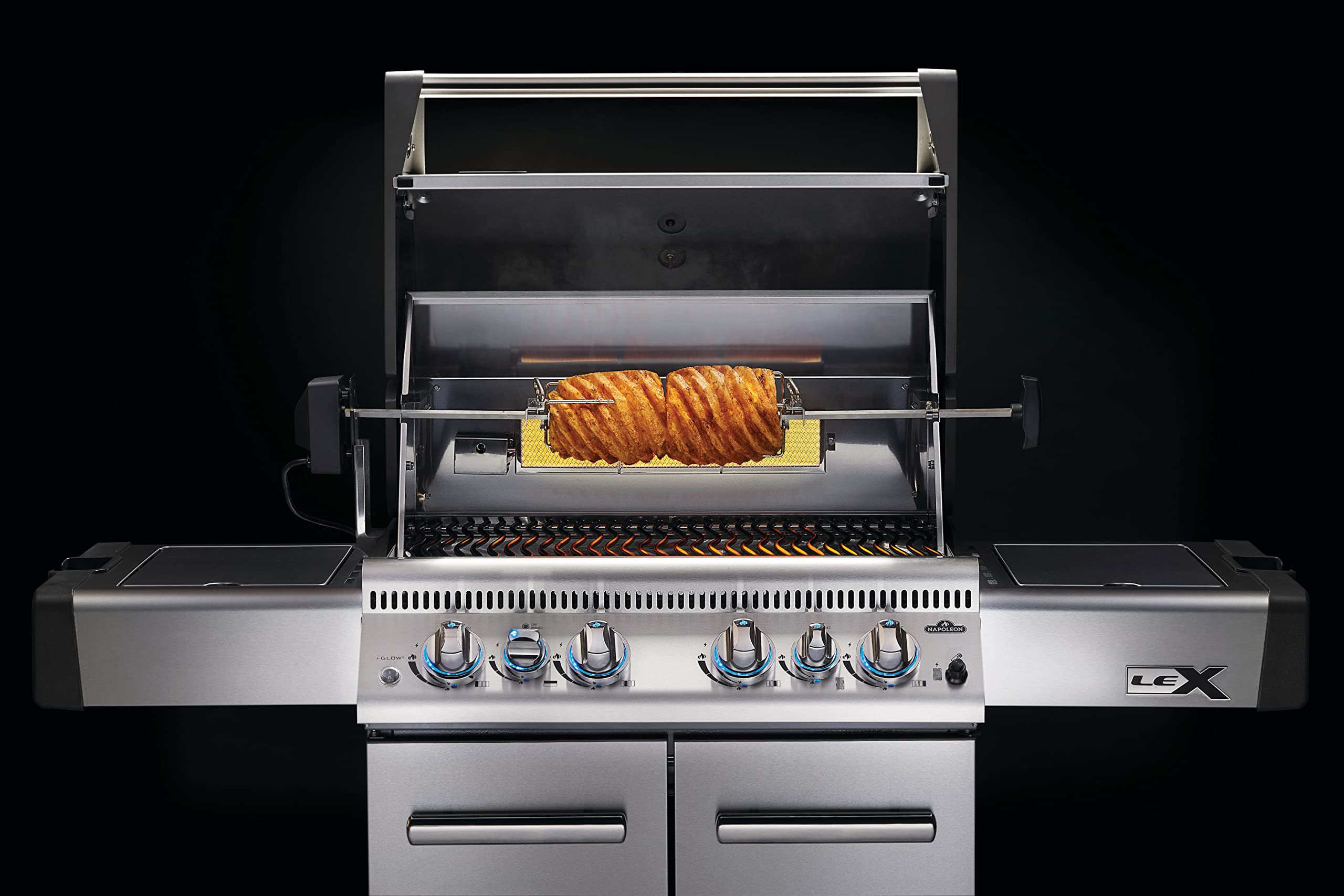 Napoleon rotisserie kit installed on a large grill