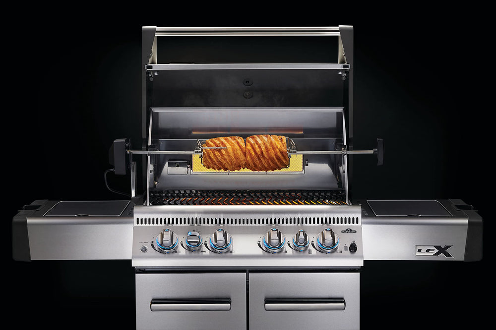 Napoleon rotisserie kit installed on a large grill