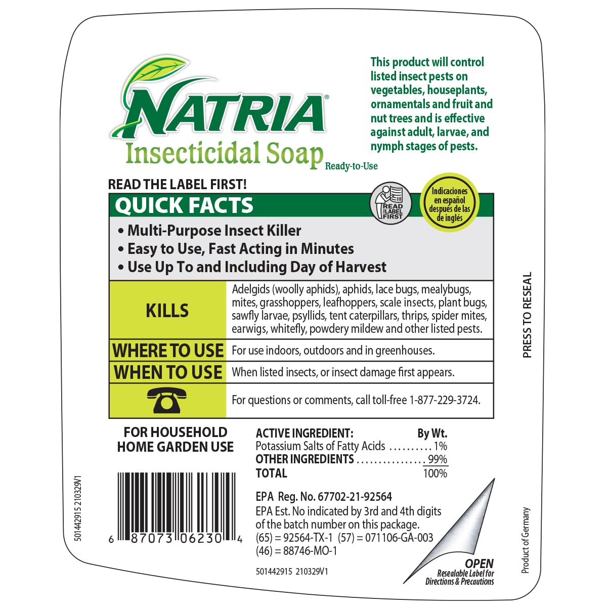 Natria Insecticidal Soap used on vegetables in the garden