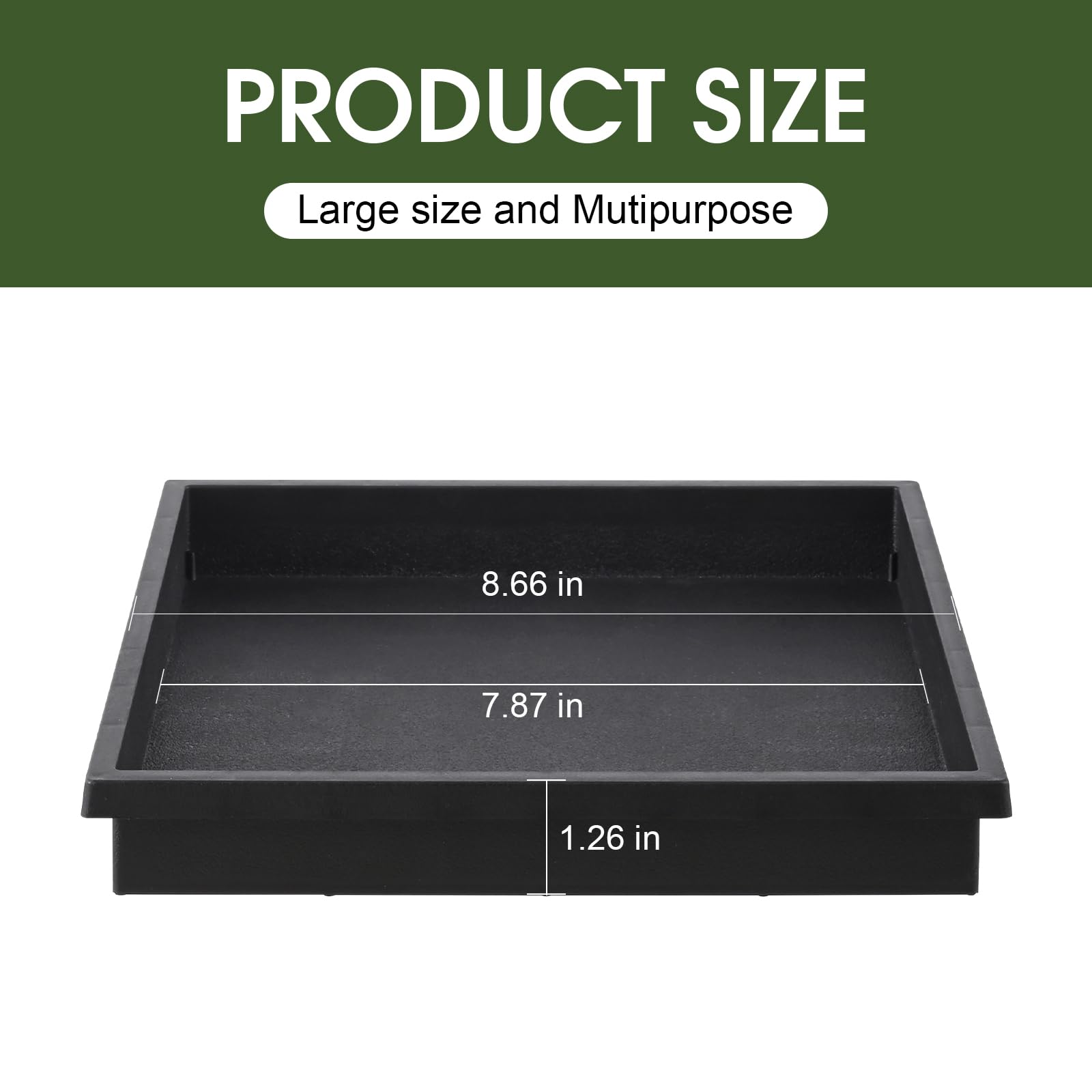 NATSUKY Square Plant Saucer 8 Inch black tray side view