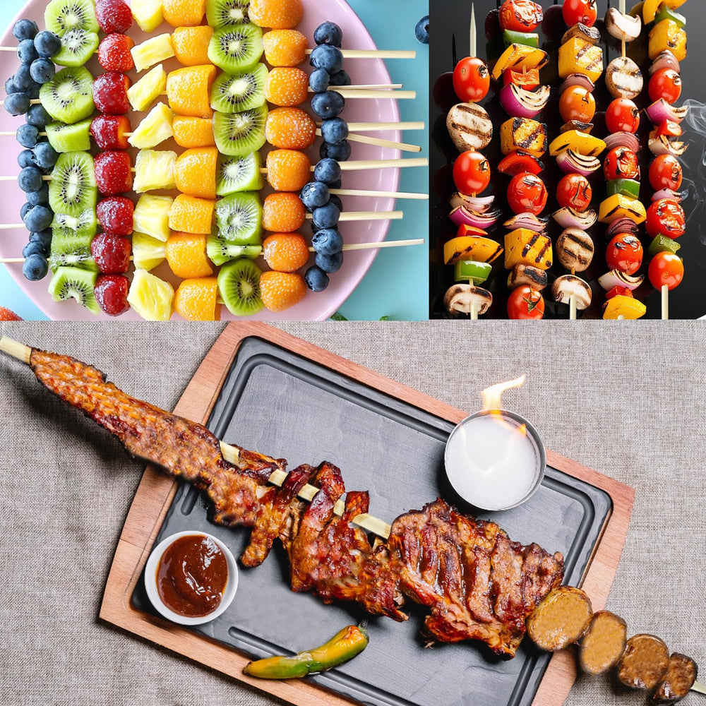 Natural bamboo skewers on a grill