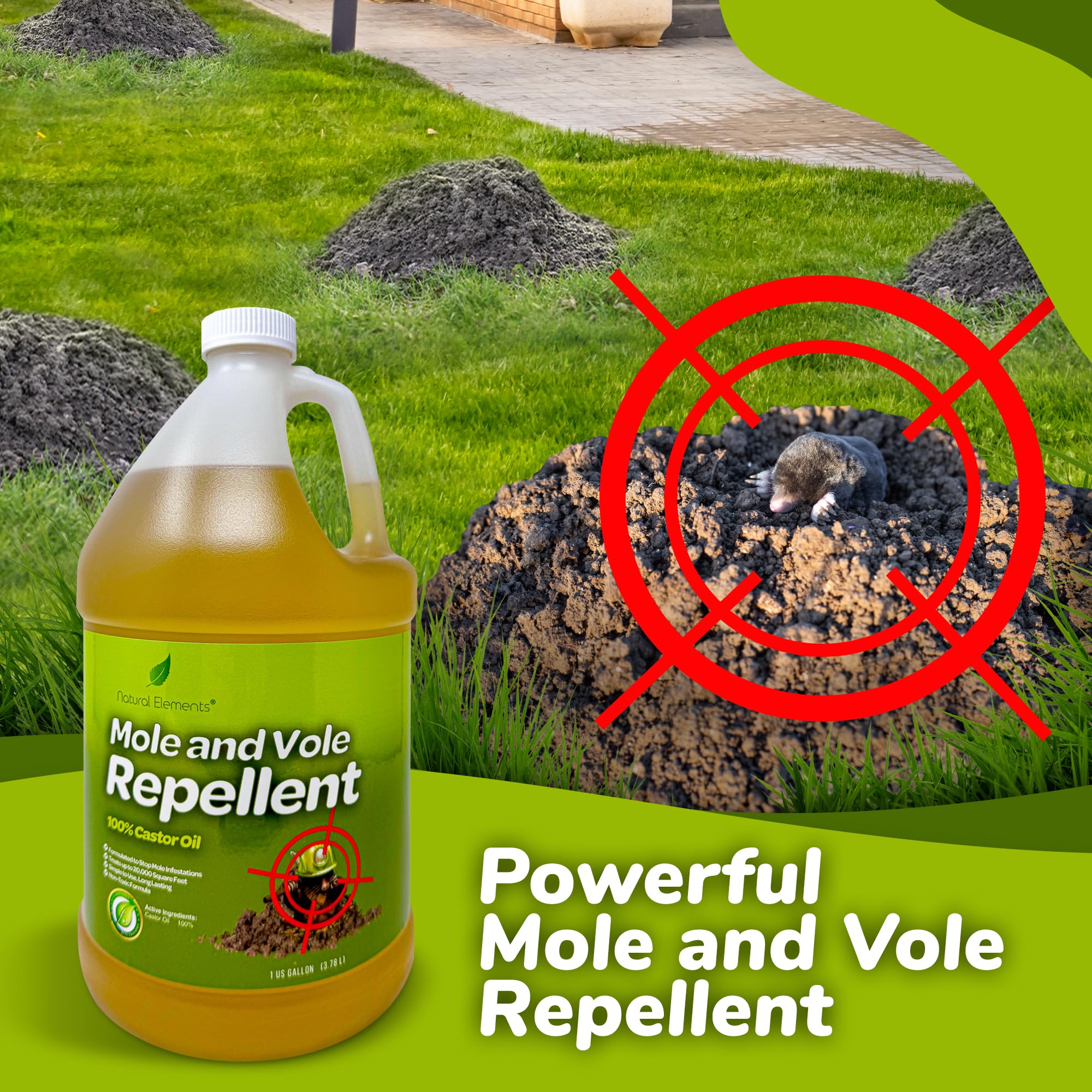 Natural Elements Mole and Vole Repellent 128 oz bottle side view