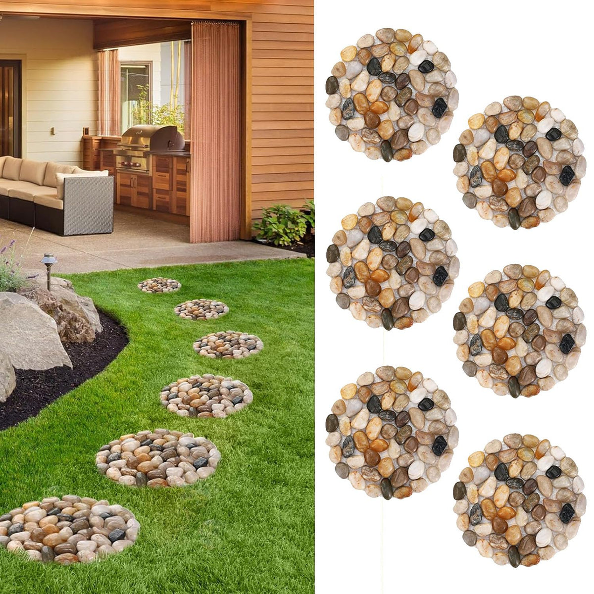 Natural Pebble Stepping Stones set of 6, 9 inches round
