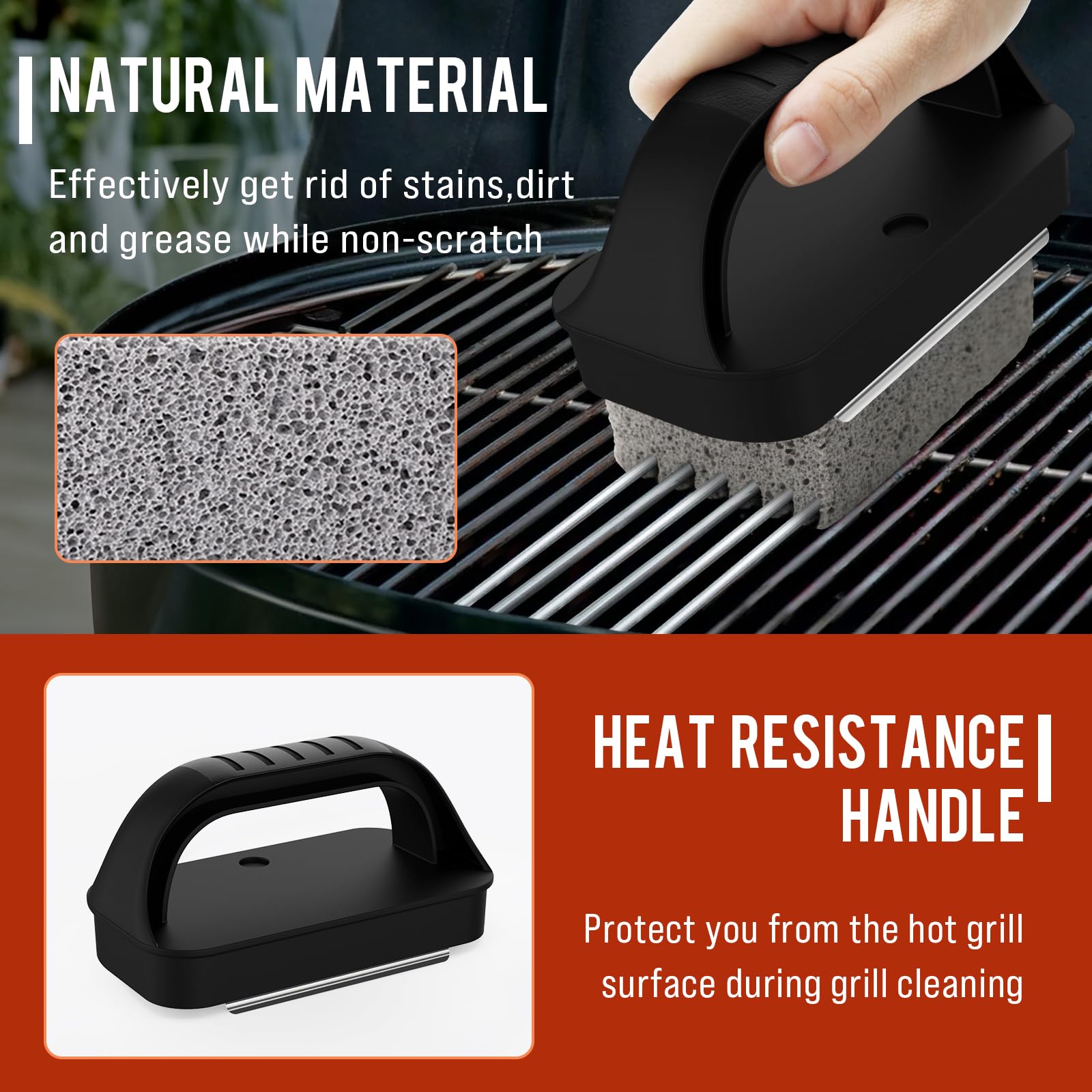 Natural pumice stone for deep cleaning grills