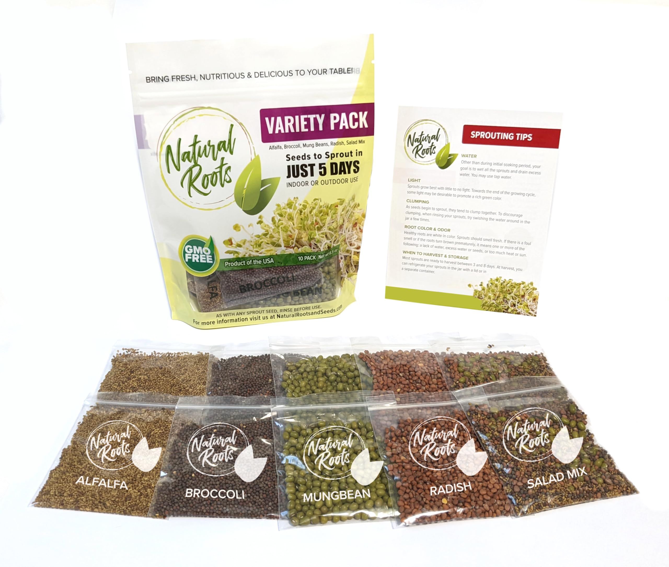 NATURAL ROOTS Variety Pack Sprouting Seeds front view packaging