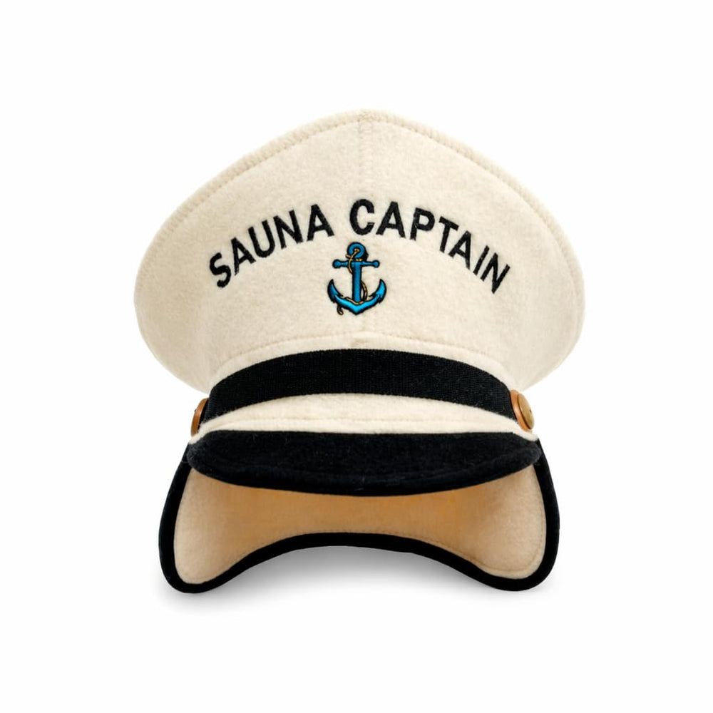 Natural Textile Sauna Captain Trapper Hat front view in white