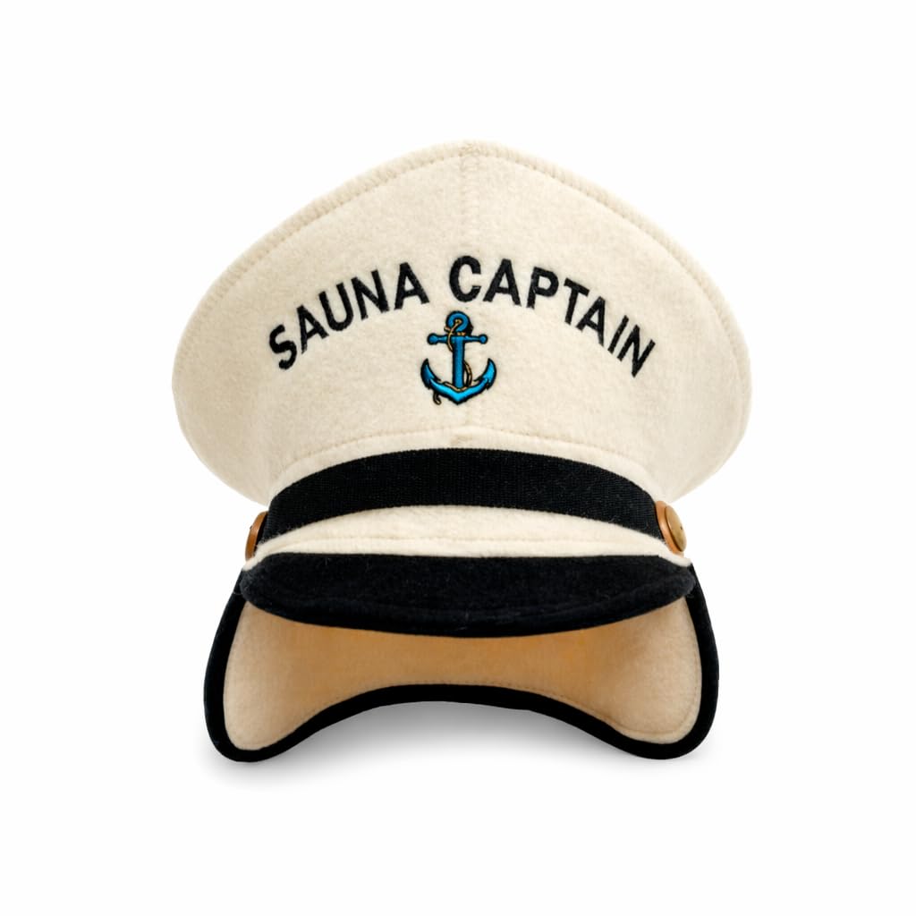 Natural Textile Sauna Captain Trapper Hat front view in white