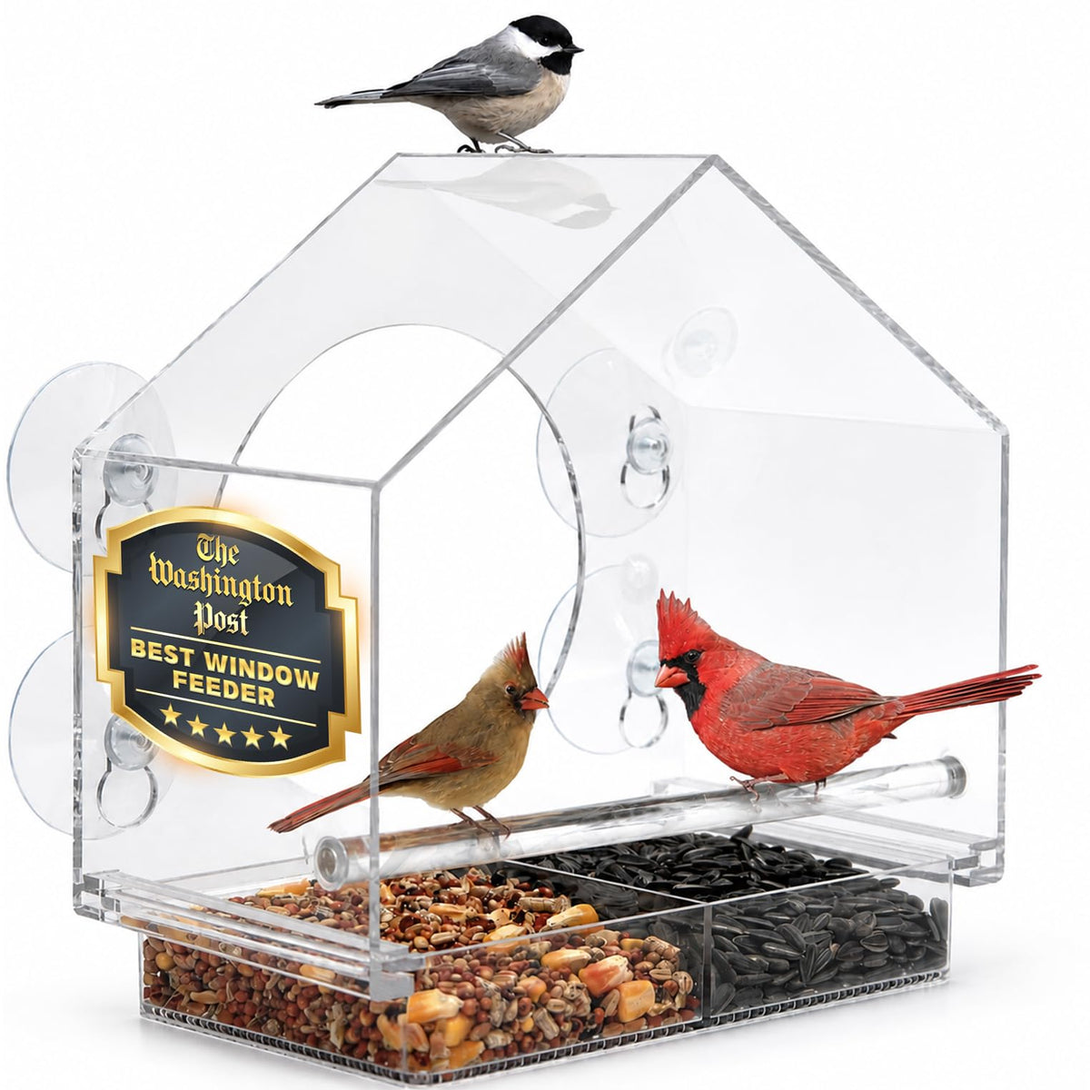 Nature Anywhere Window Bird Feeder front view with suction cups