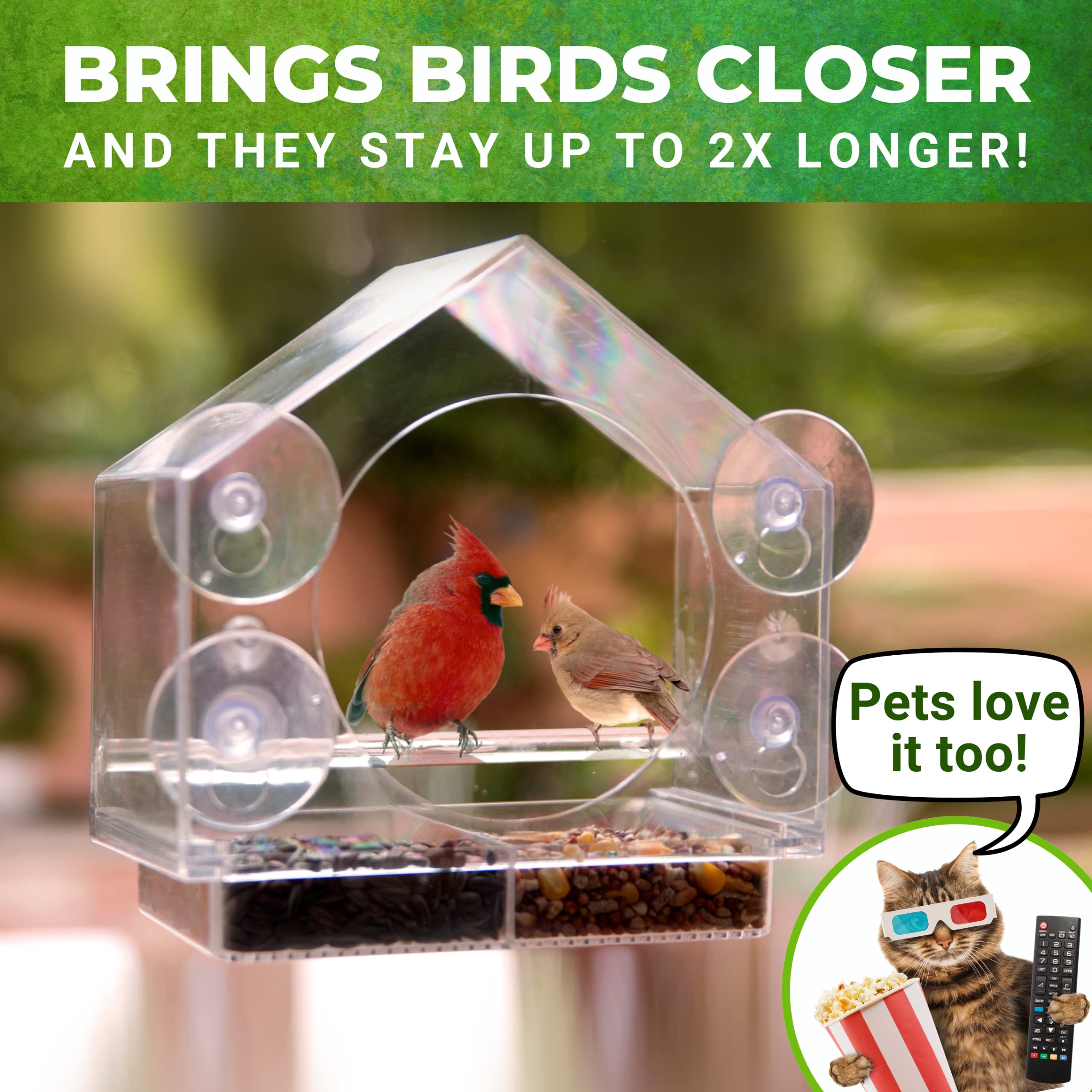 Nature Anywhere Window Bird Feeder side view showing sliding tray
