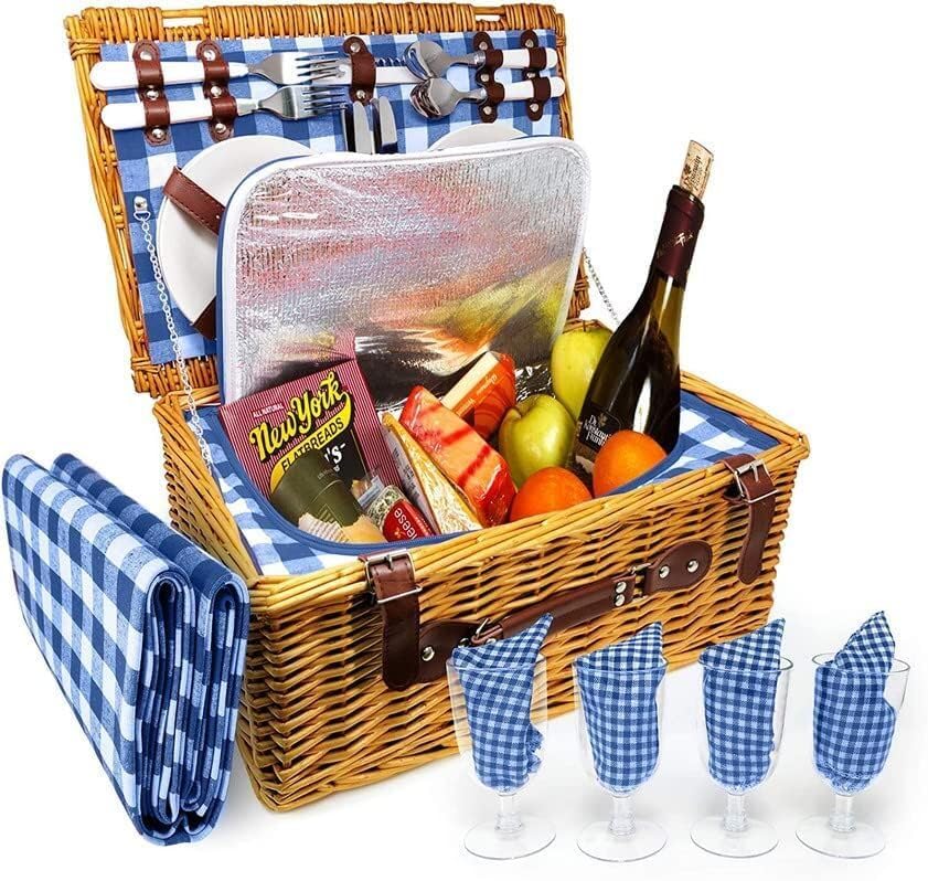 Nature Gear Picnic Basket set with dinnerware and wine glasses