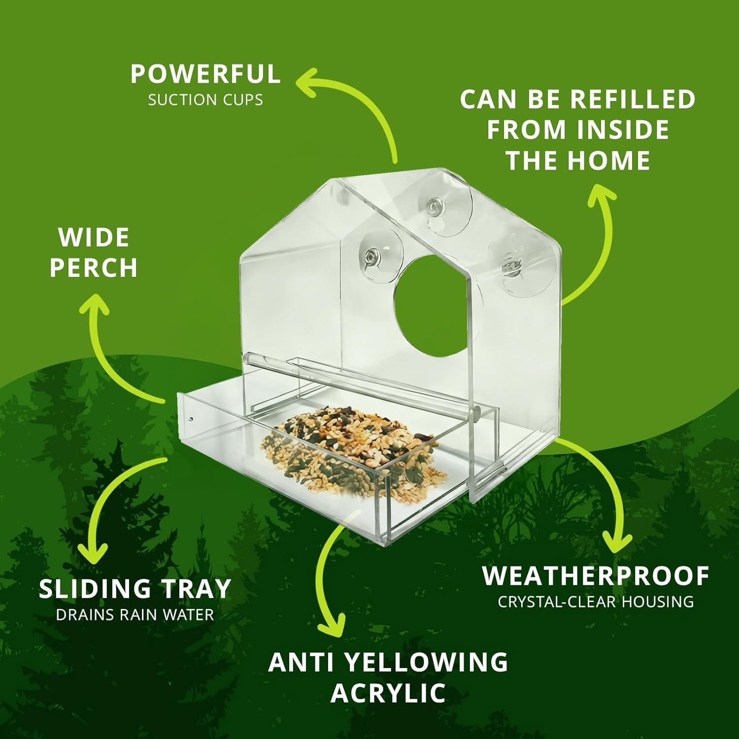 Nature Gear Window Bird Feeder showing spacious design for multiple birds
