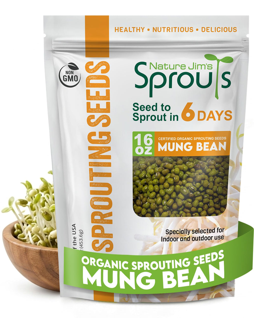 Nature Jim's Mung Bean Sprouting Seeds 16 oz front view