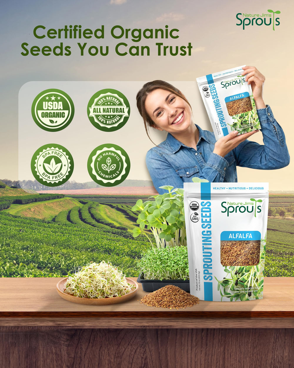 Nature Jims Alfalfa Sprouting Seeds with measuring spoon