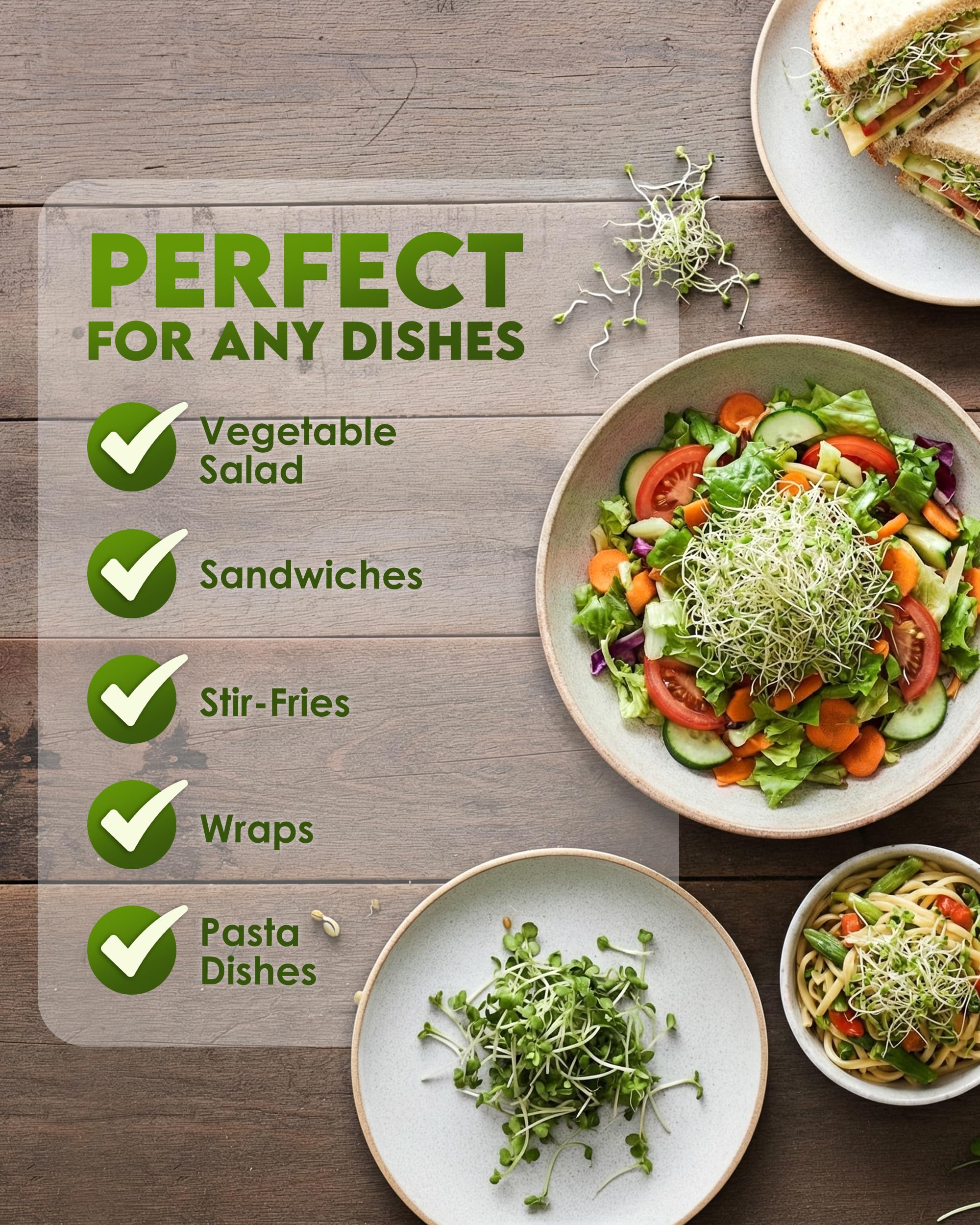 Nature Jims Organic Alfalfa Sprouts added to a fresh salad