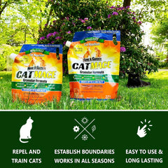 Nature's MACE Cat Mace Granules being applied to garden