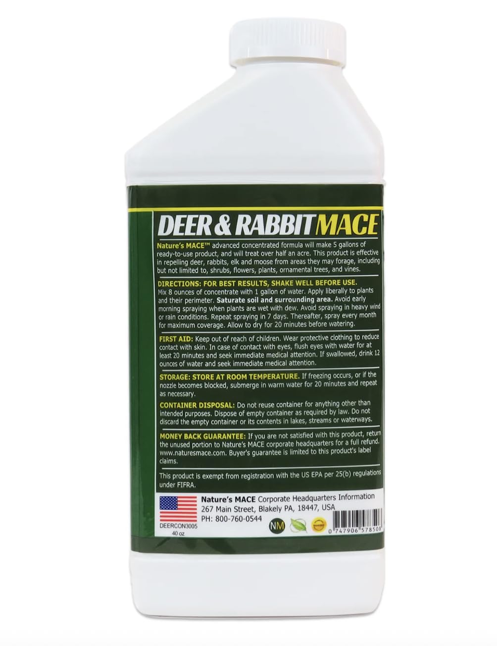 Nature's MACE Deer & Rabbit Repellent 1 Gal Concentrate back view