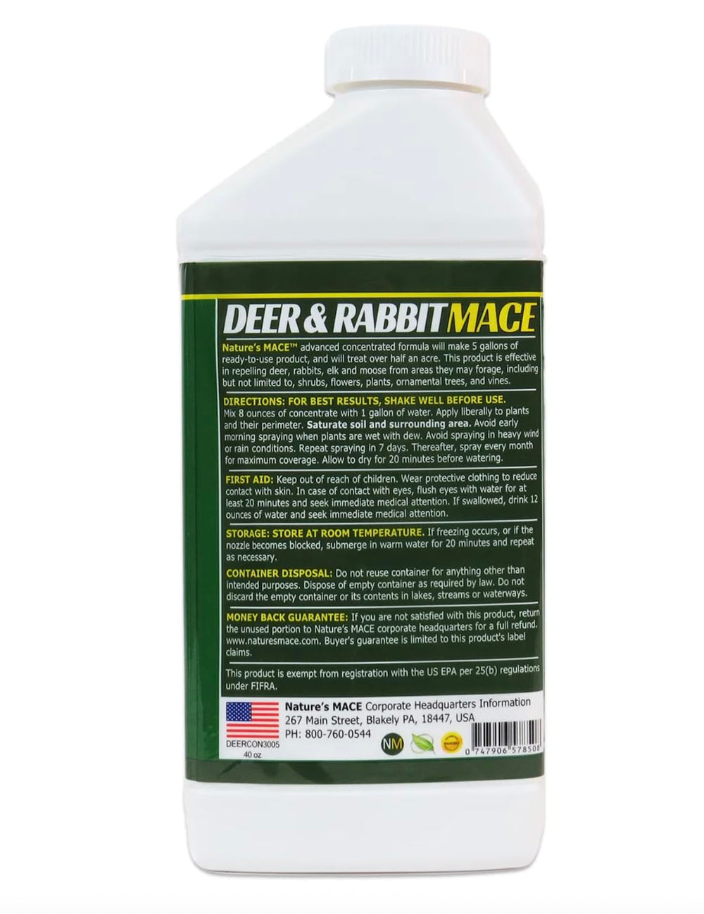 Nature's MACE Deer & Rabbit Repellent 1 Gal Concentrate back view