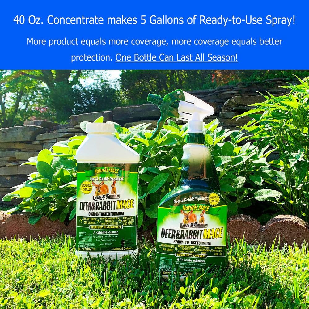 Nature's MACE Deer & Rabbit Repellent bottle with mint leaves