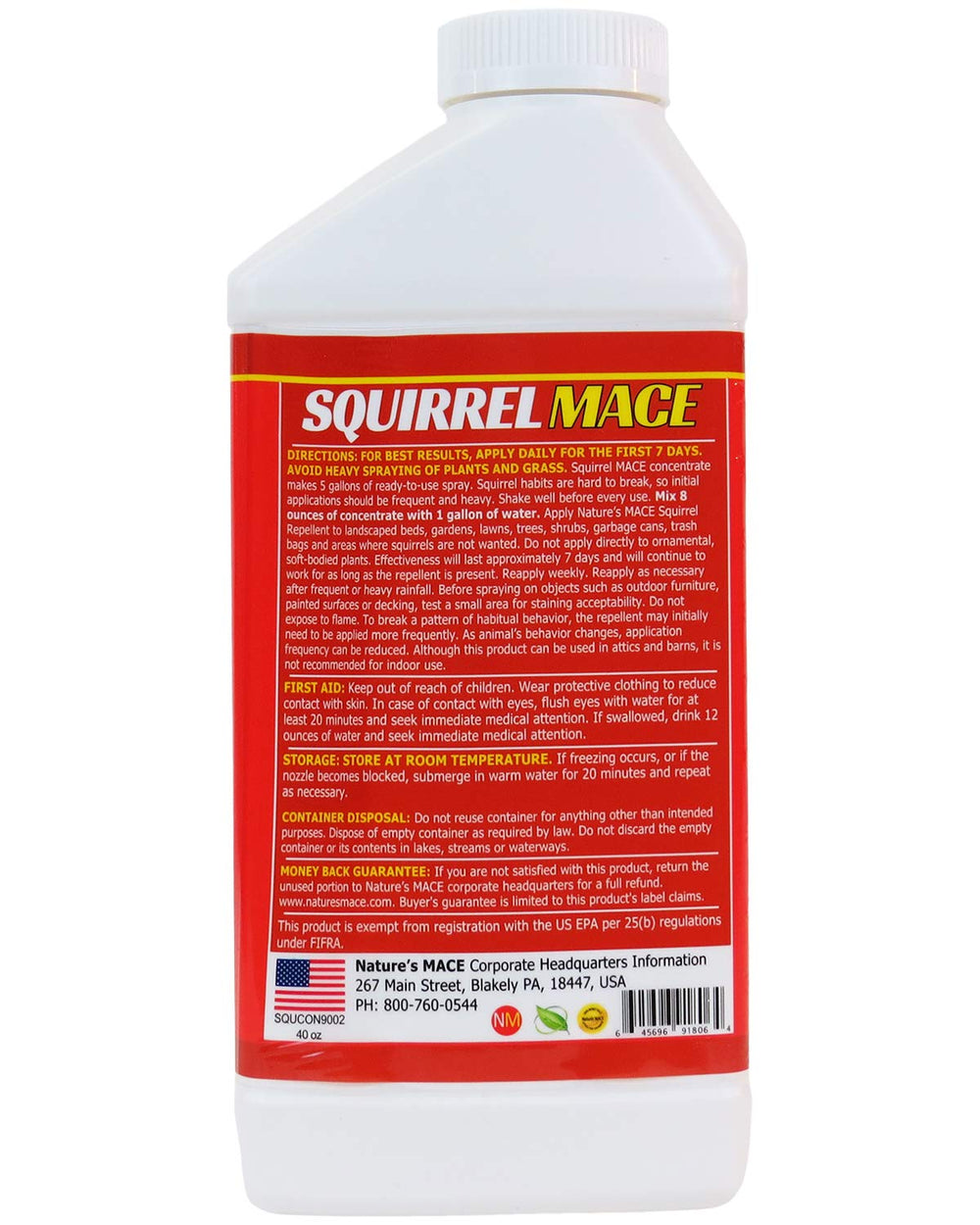Nature's MACE Squirrel Mace Repellent 40 oz label close-up