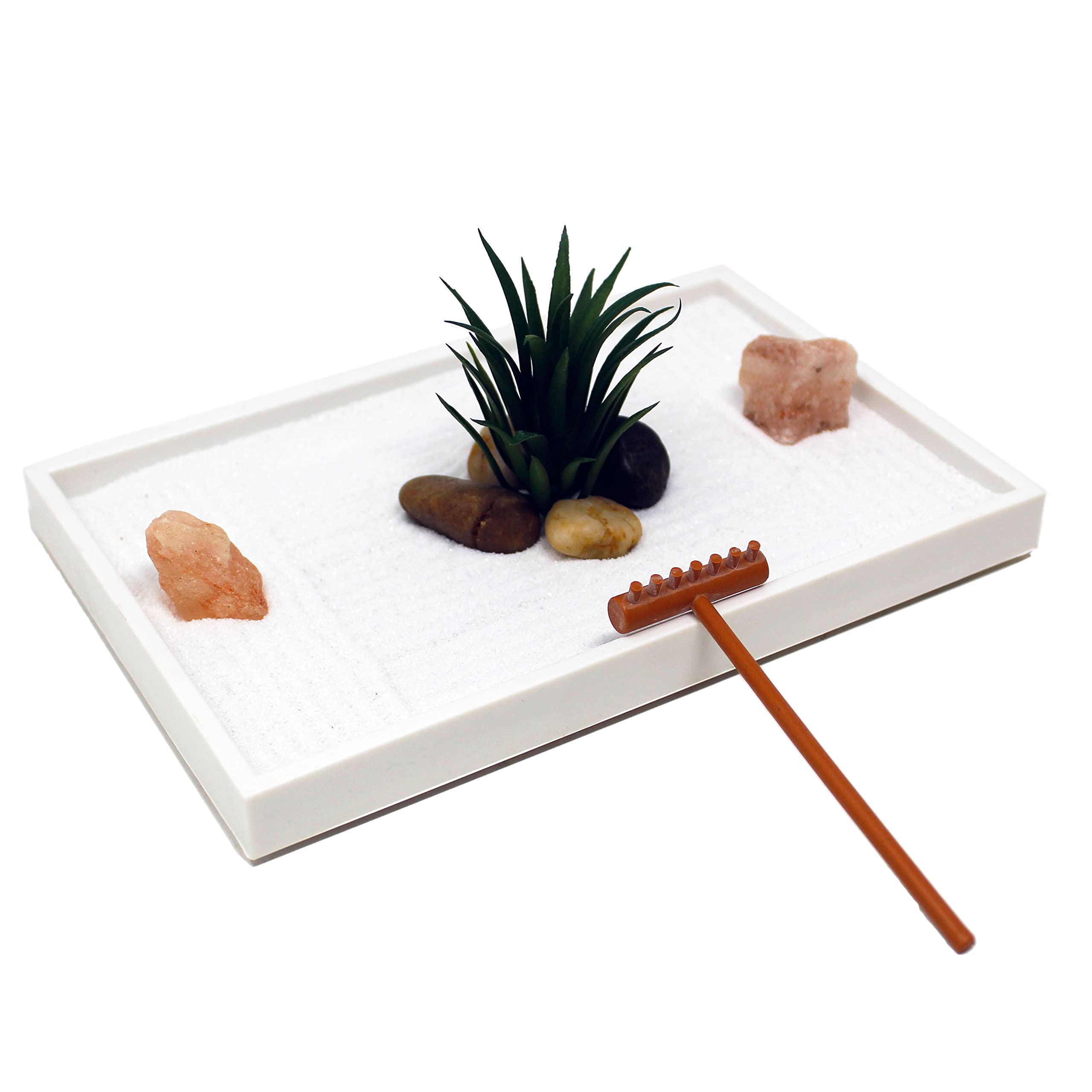 Nature's Mark Mini Zen Garden Kit with white sand and rocks