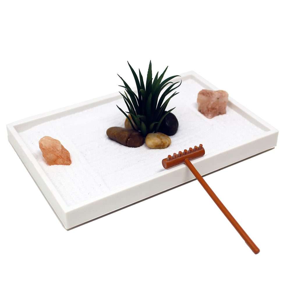 Nature's Mark Mini Zen Garden Kit with white sand and rocks