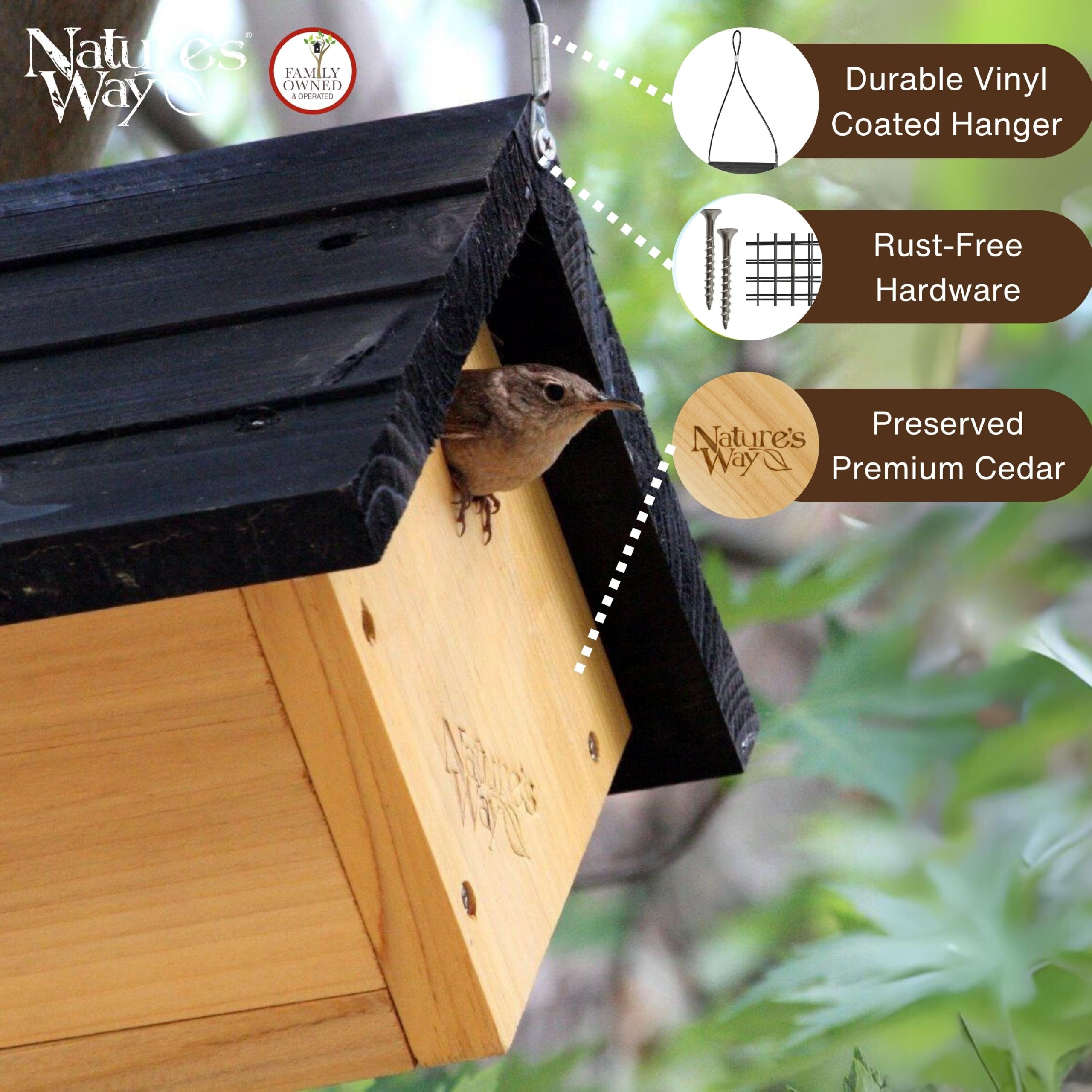 NATURE'S WAY Cedar Wren House clean-out door detail