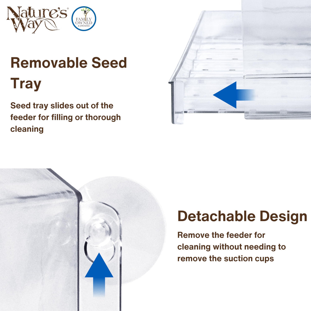 NATURE'S WAY Clear View Window Bird Feeder showing drainage holes