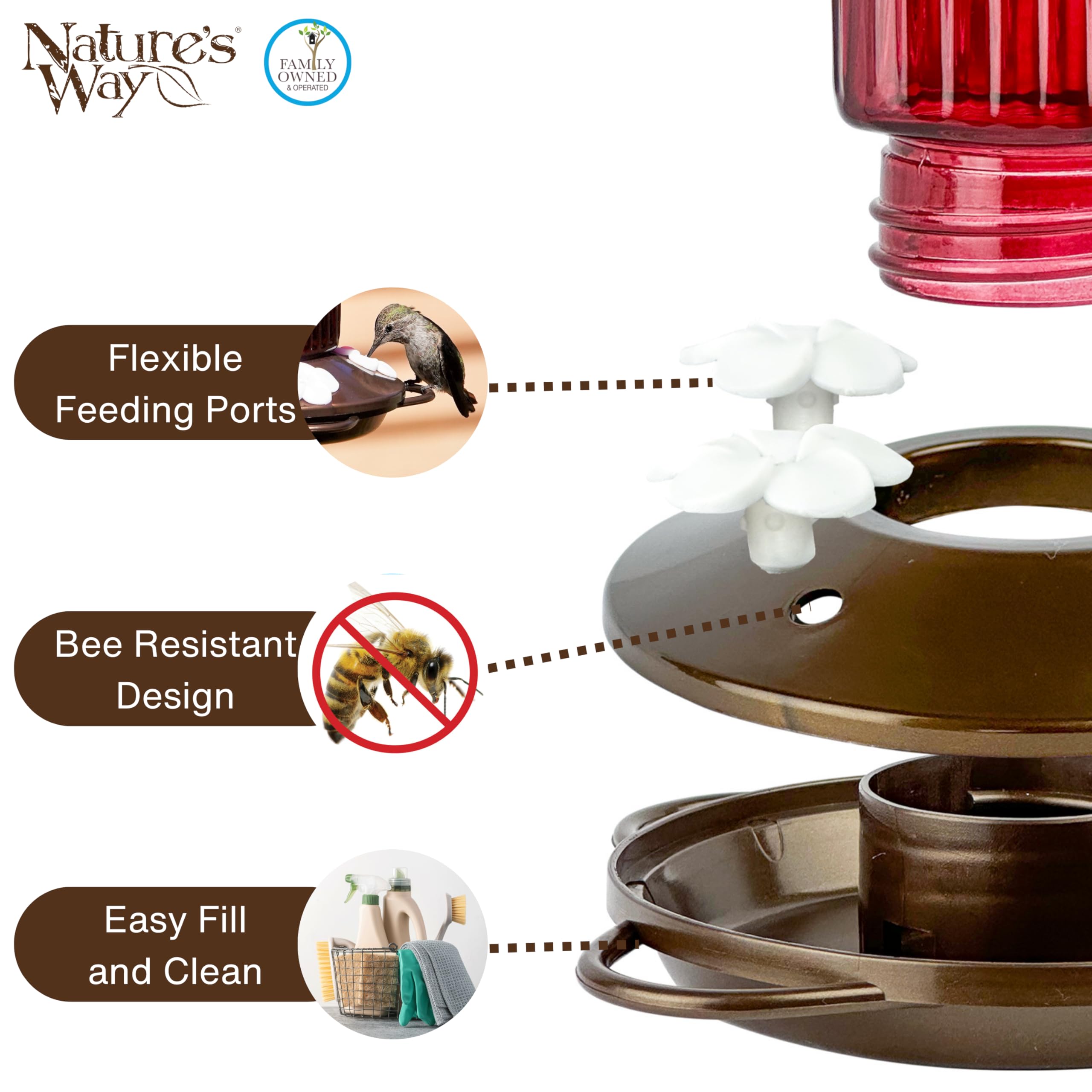 NATURE'S WAY Hummingbird Feeder with stainless steel hanger