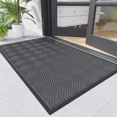 Naturei 6' x 3' heavy duty door mat gray-diamond front view