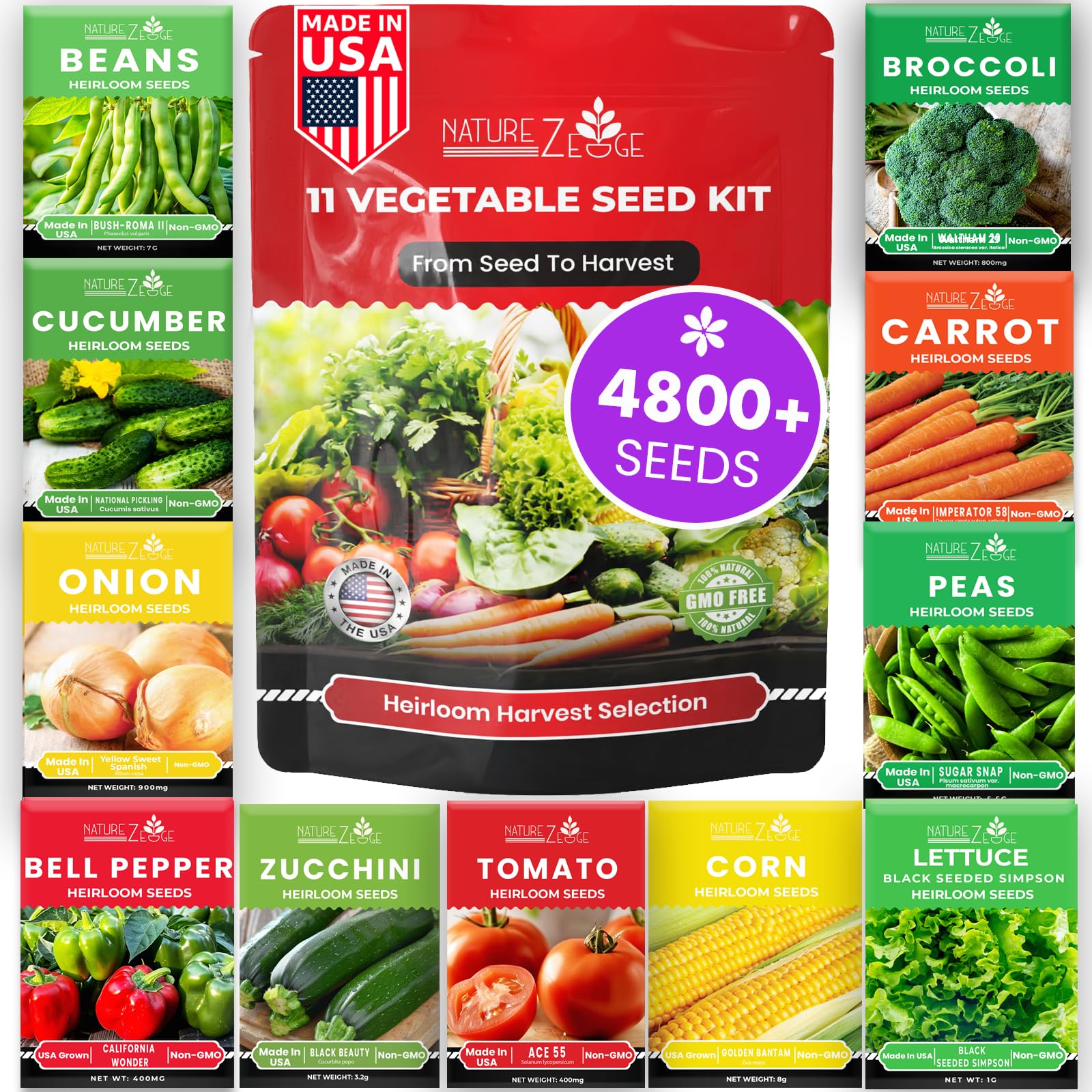 NatureZ Edge 11 heirloom vegetable seeds pack front view