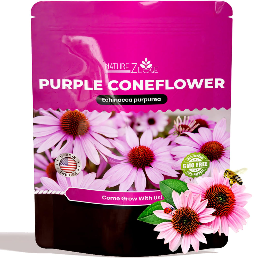 NatureZ Edge Echinacea Seeds package front view with purple coneflower seeds