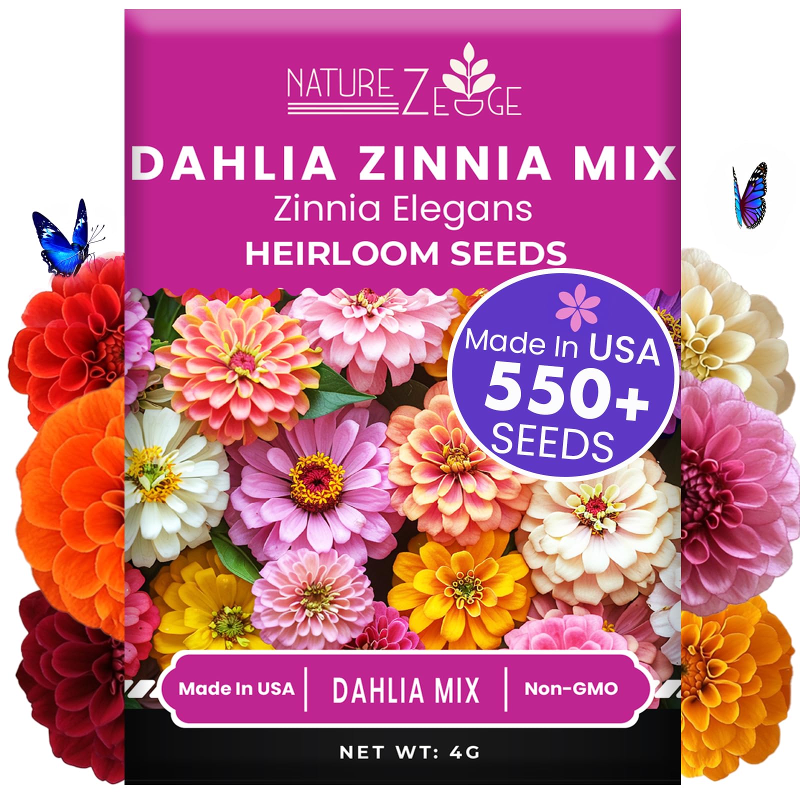 NatureZ Edge Zinnia Seeds Dahlia Mix packaging front view