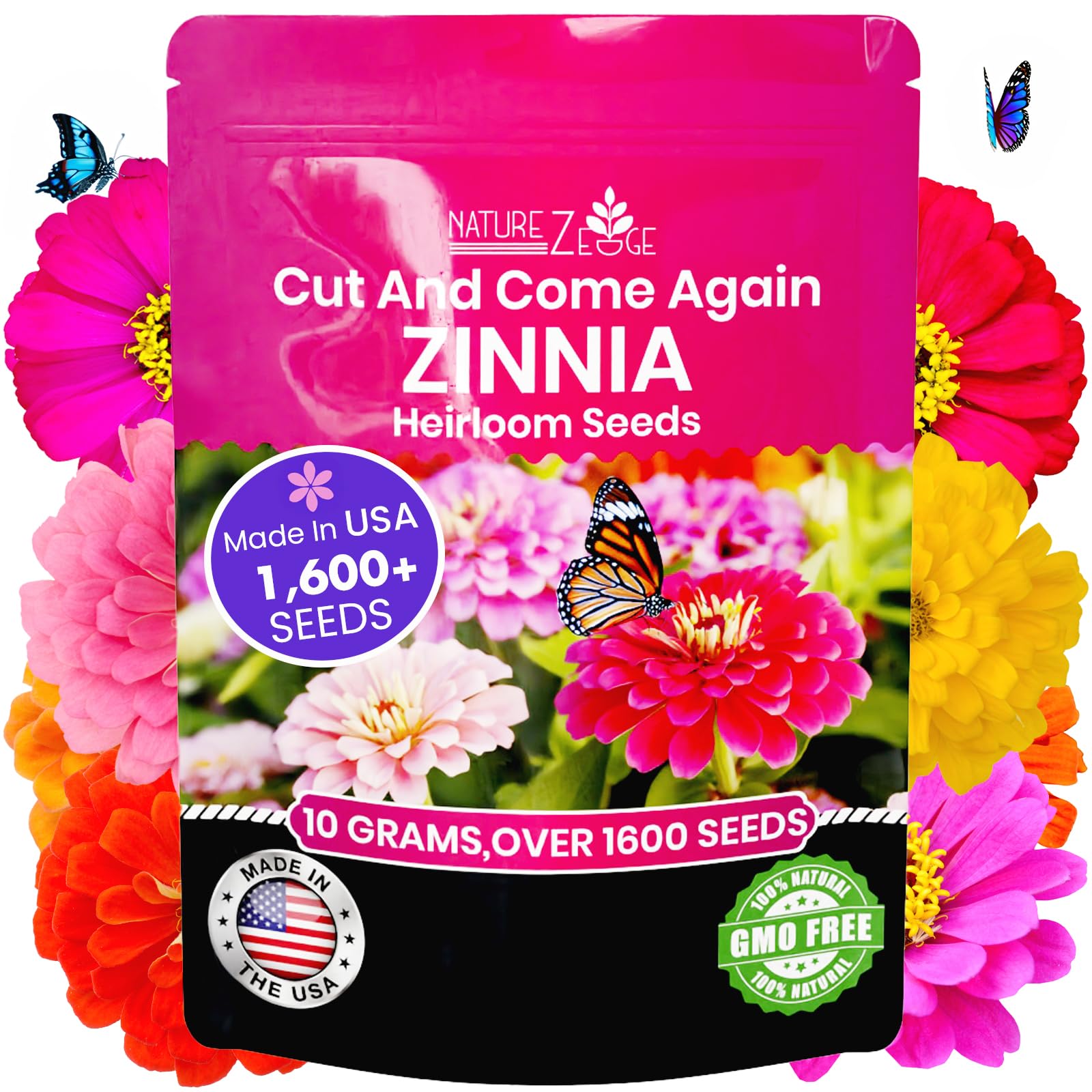 NatureZ Edge Zinnia Seeds Pumila Mix 10g package front view