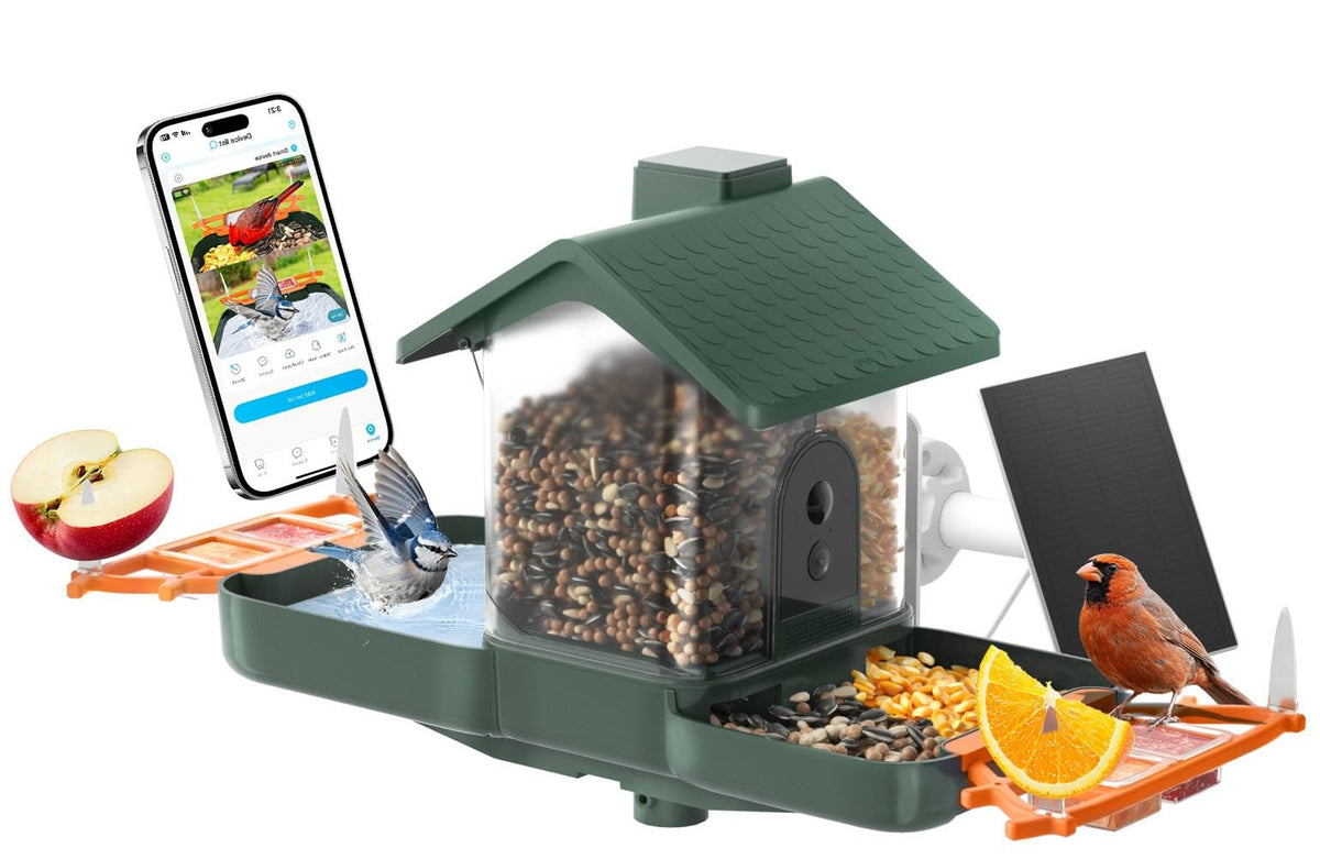 NAVFS Bird Feeder with camera and bath front view