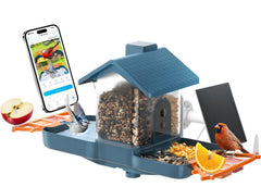 NAVFS Smart Solar Bird Feeder with camera, blue colour, front view
