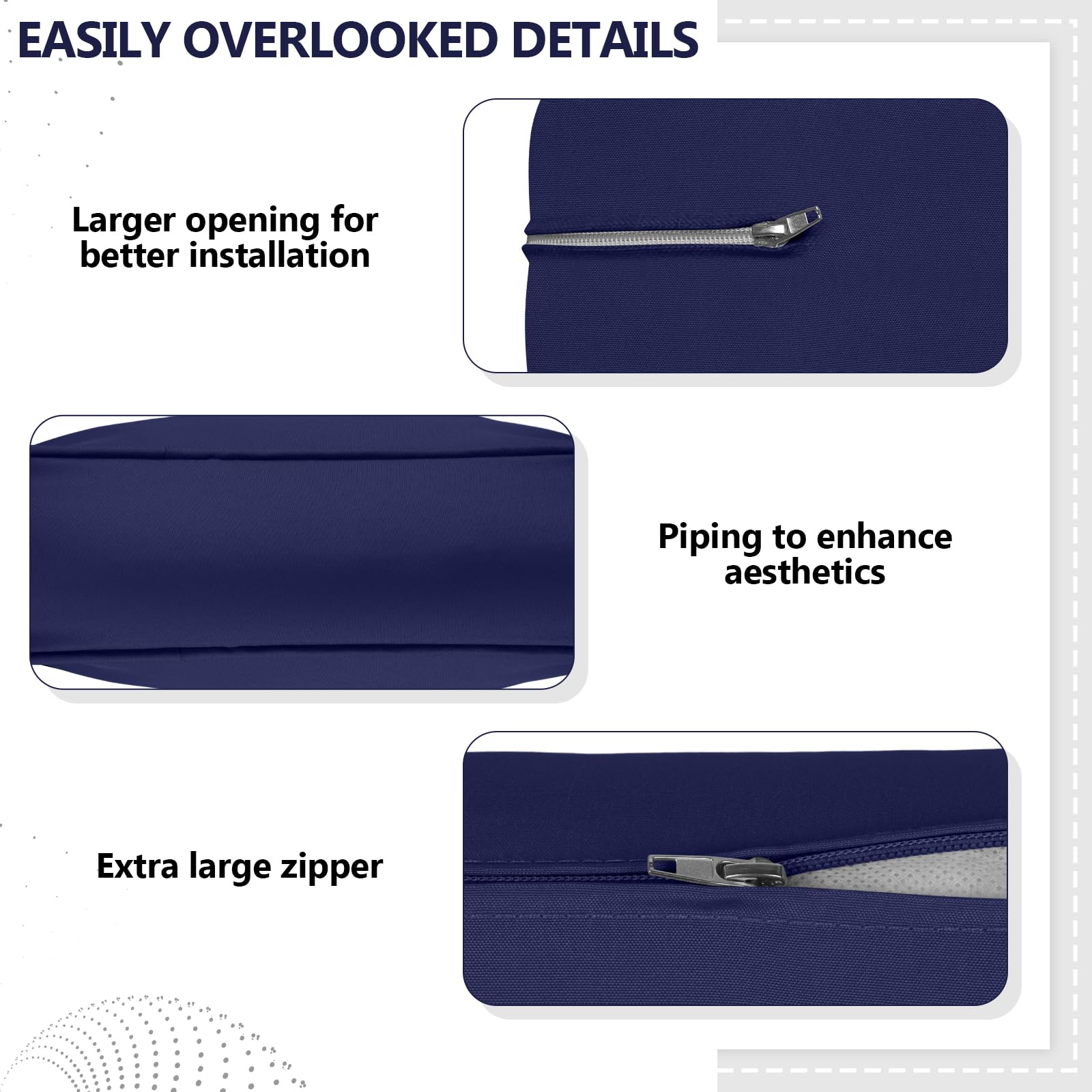 Navy blue cushion cover with surrounding convex strip design