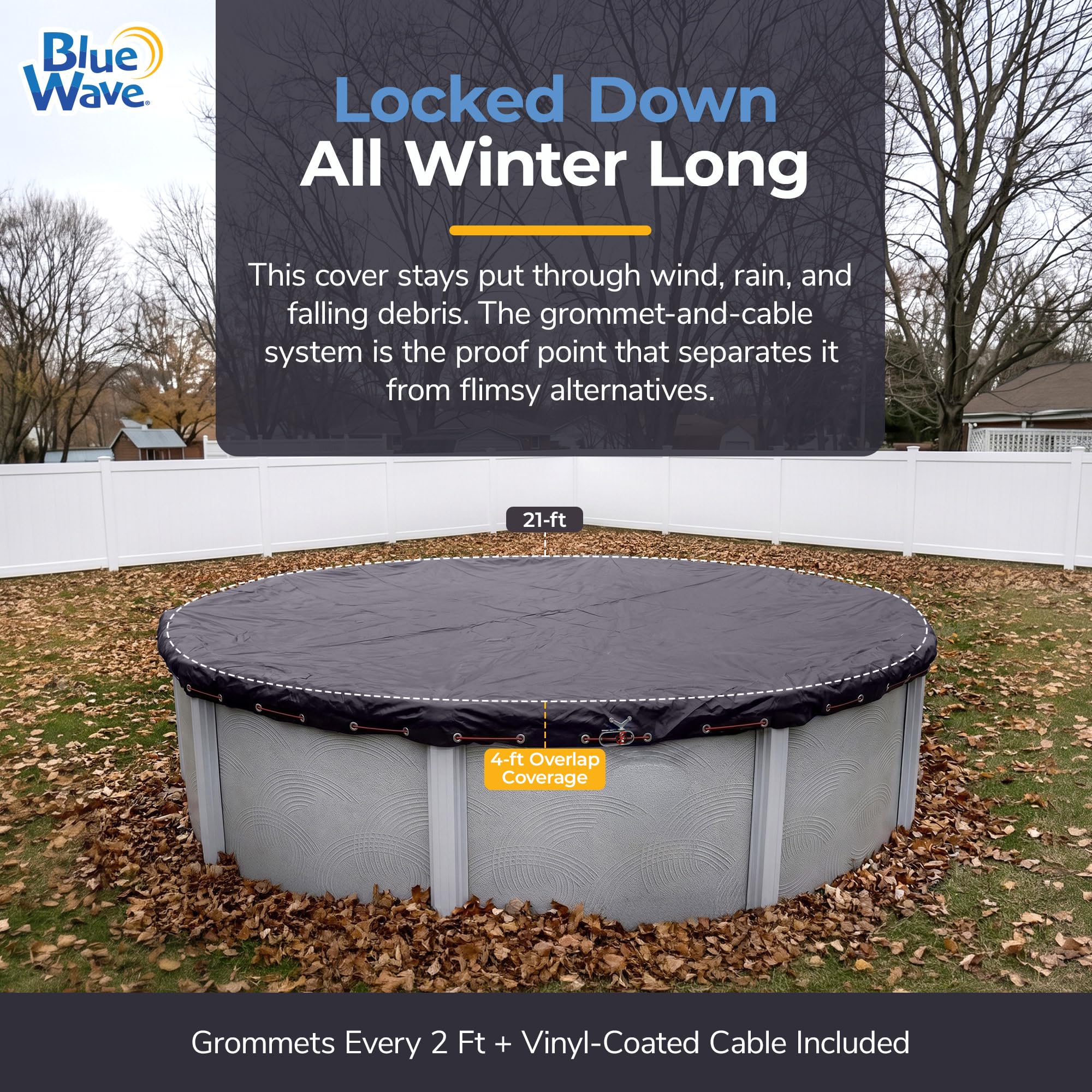 Navy Blue heavy-duty pool cover with grommets