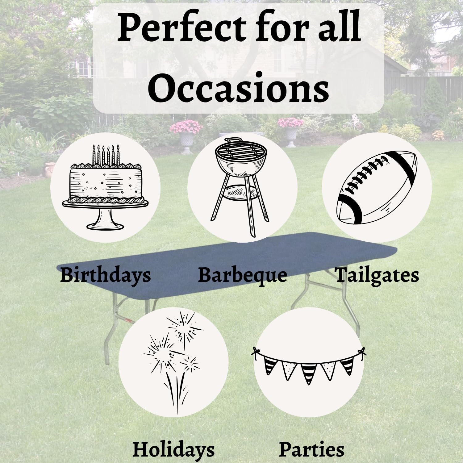 Navy blue Kwik-Covers table cover with picnic setup