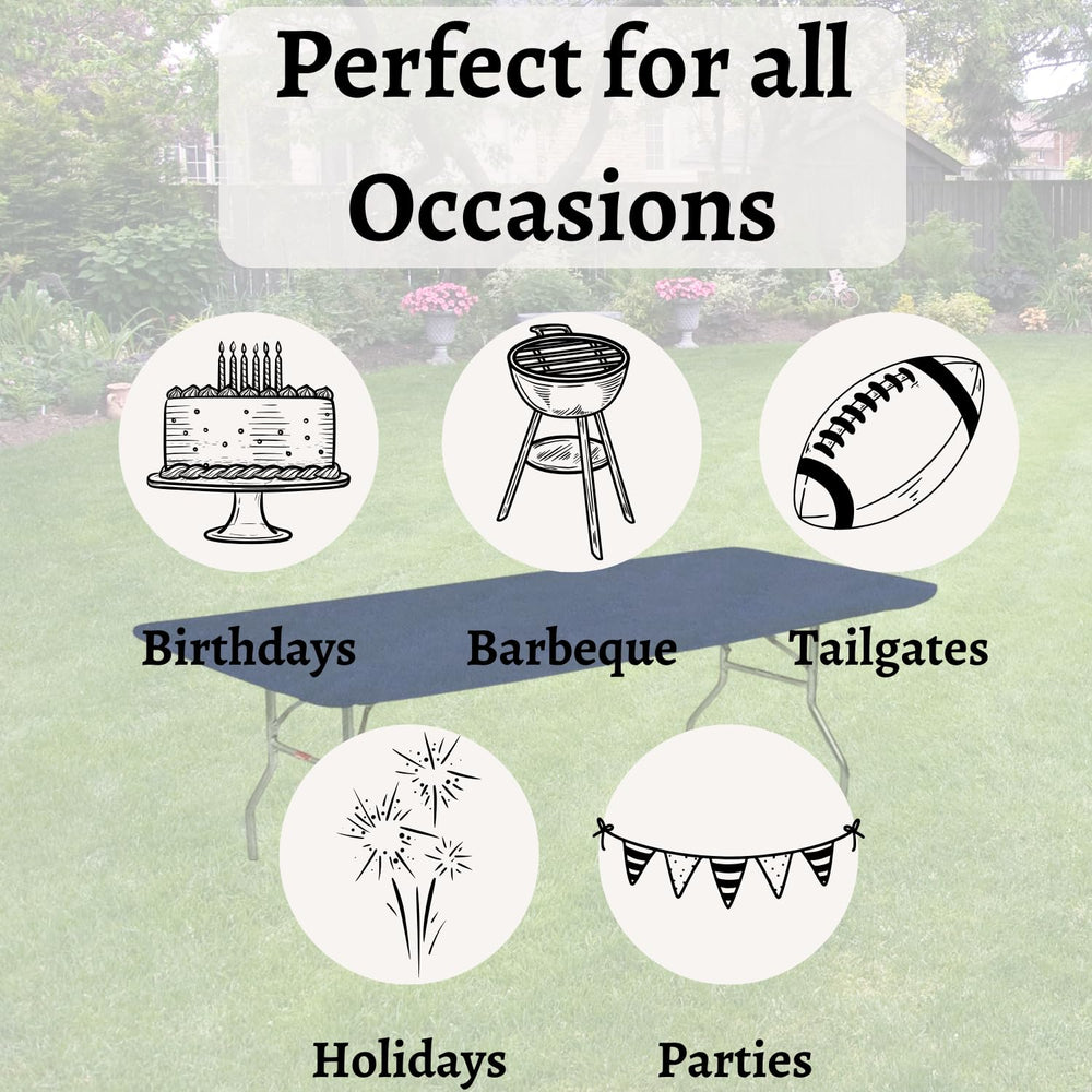 Navy blue Kwik-Covers table cover with picnic setup