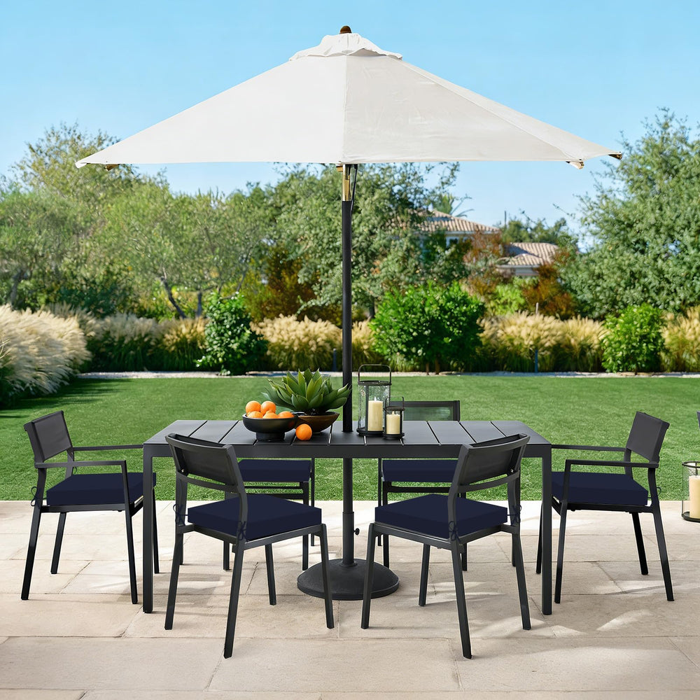 Navy patio cushion with two straps for stability